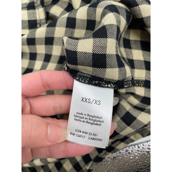 WeWoreWhat Womens XXS/XS Button-Up Shirt Gingham Check Black Beige Classic Chic - Picture 3 of 8